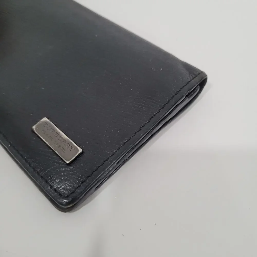 Burberry Black Label Wallet Black Bifold Card Bill Holder Leather Logo Slim Larg